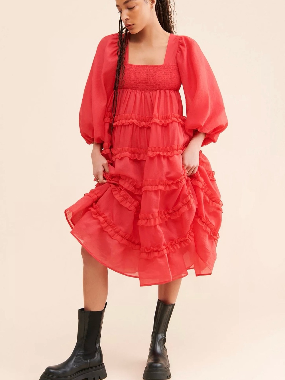 Dream Sister Jane Red Tiered Ruffle Midi Dress